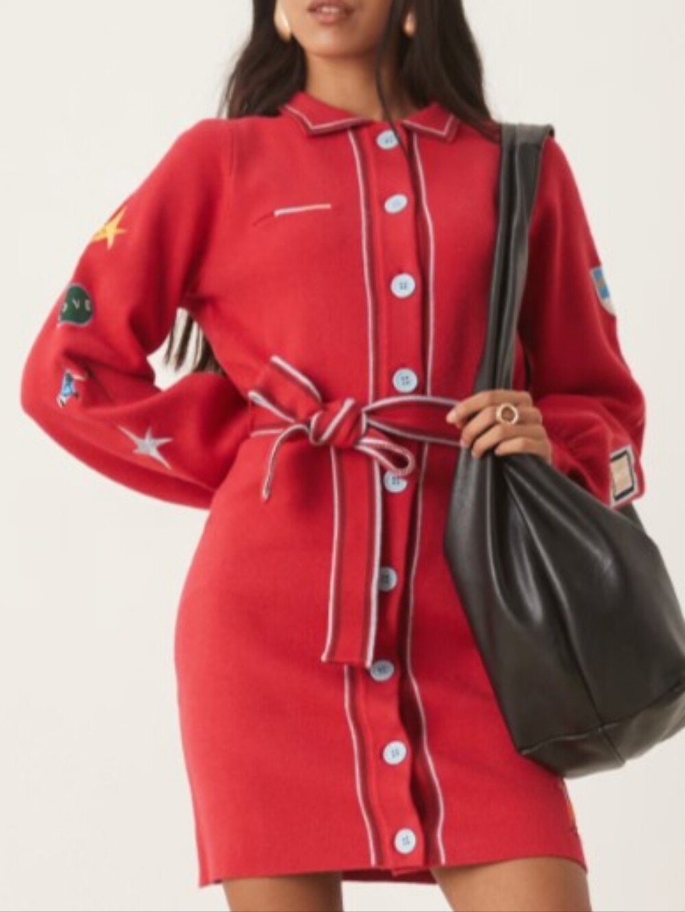 Never Fully Dressed Red Button-Front Knit Mini Cardigan / Dress - Size S